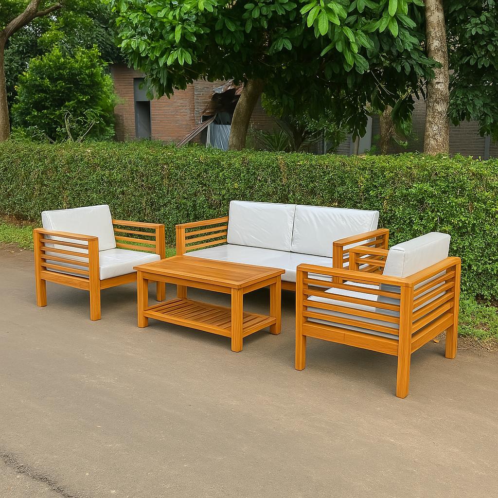 Natur Teak Lounge Set Bologna – Sofa, Sessel und Tisch im Set