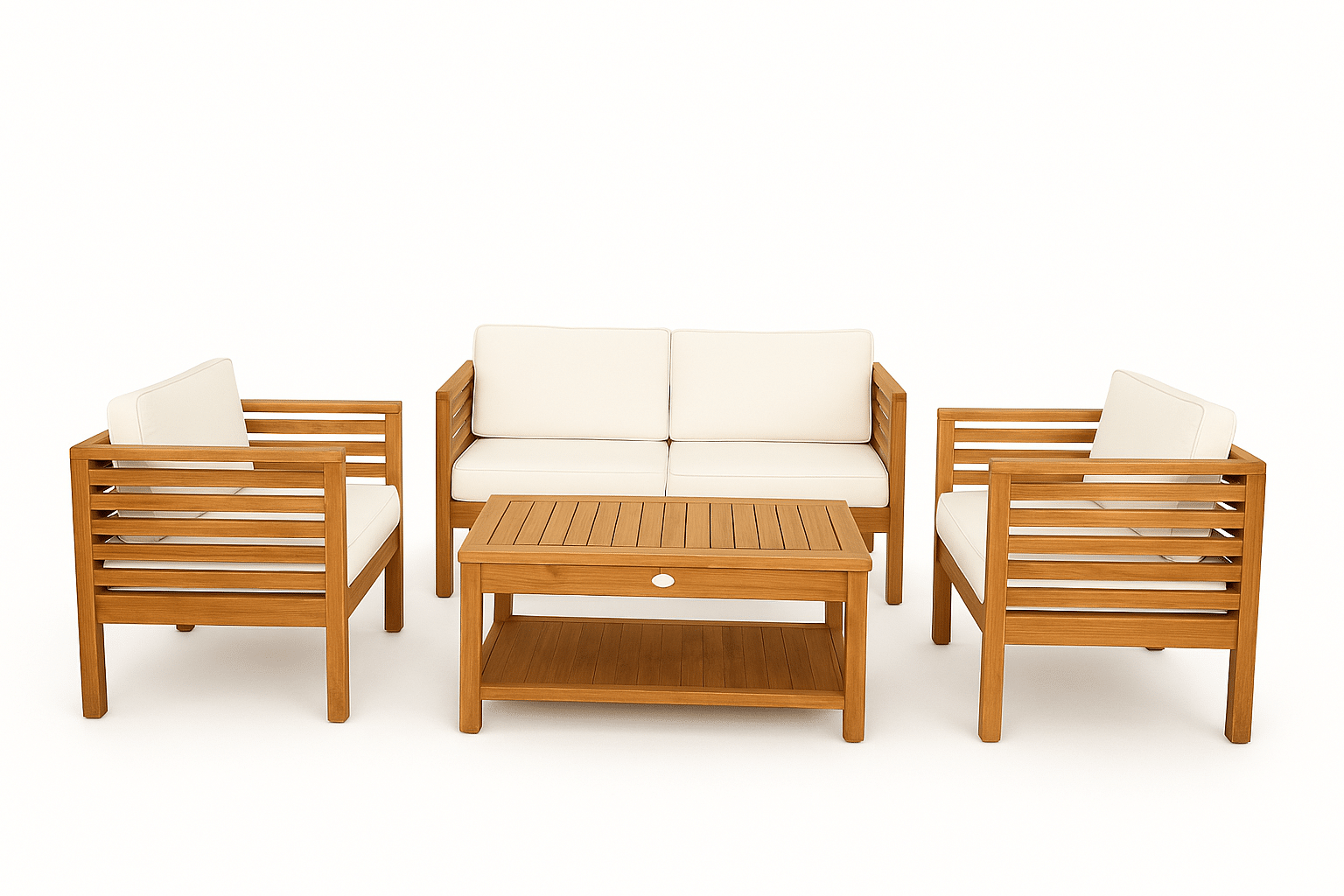 Natur Teak Lounge Set Bologna – Sofa, Sessel und Tisch im Set