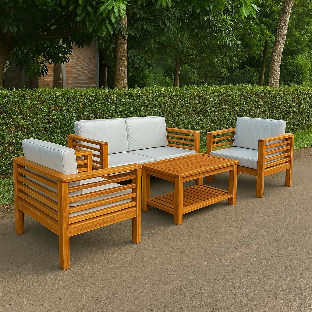 Bologna Teak Sessel mit passendem Loungetisch – harmonische Kombination für den Garten