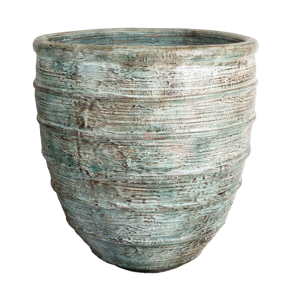 Handgefertigte Terracotta Vase Amalfi in Patina Grün – frostbeständig & UV-beständig