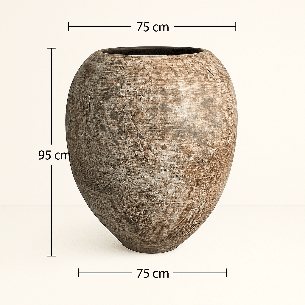 Technische Skizze der Terracotta Vase Brindisi in Kalkweiß – Maße: 95 x 75 x 75 cm