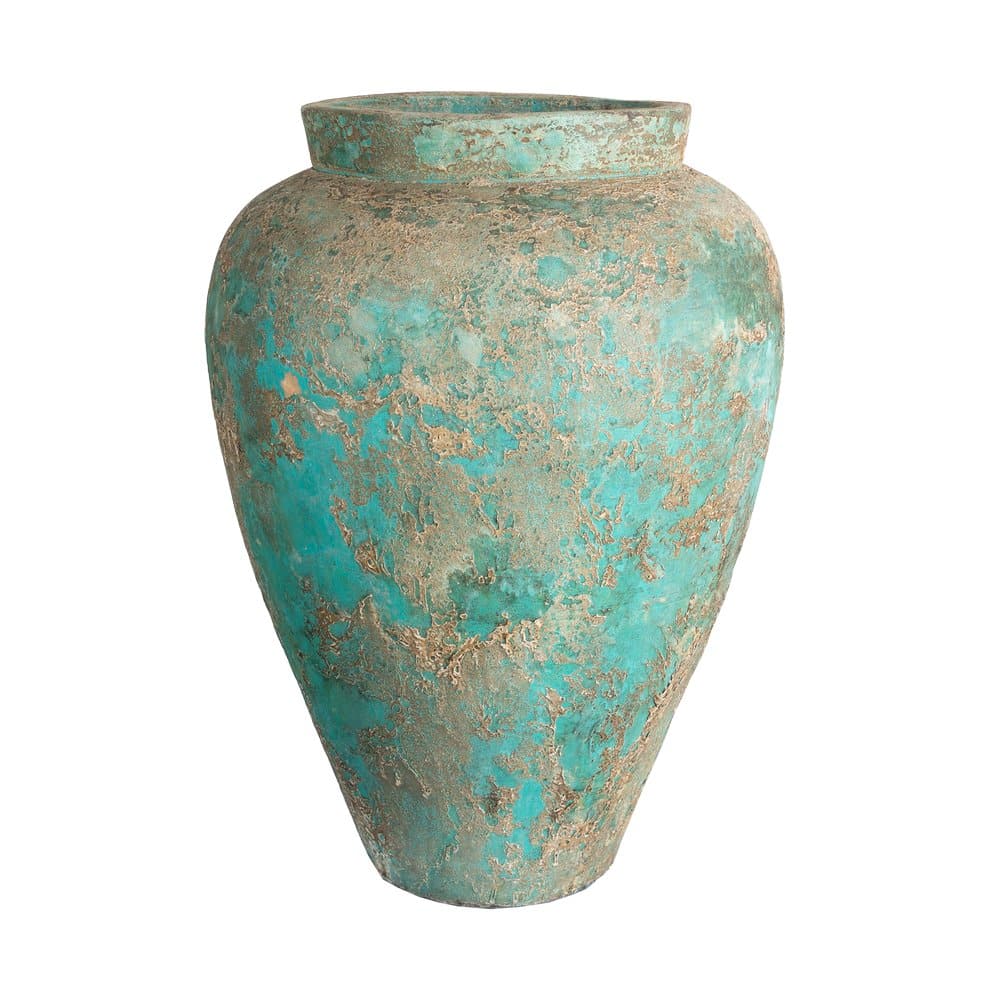 Handgefertigte Terracotta Vase Fossano in Türkis – wetterfest & dekorativ