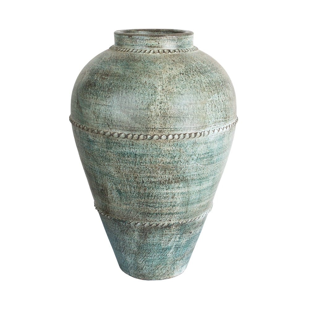 Terracotta Vase Lecce in Grünpatina – handgefertigt, wetterfest, 65 x 50 x 50 cm