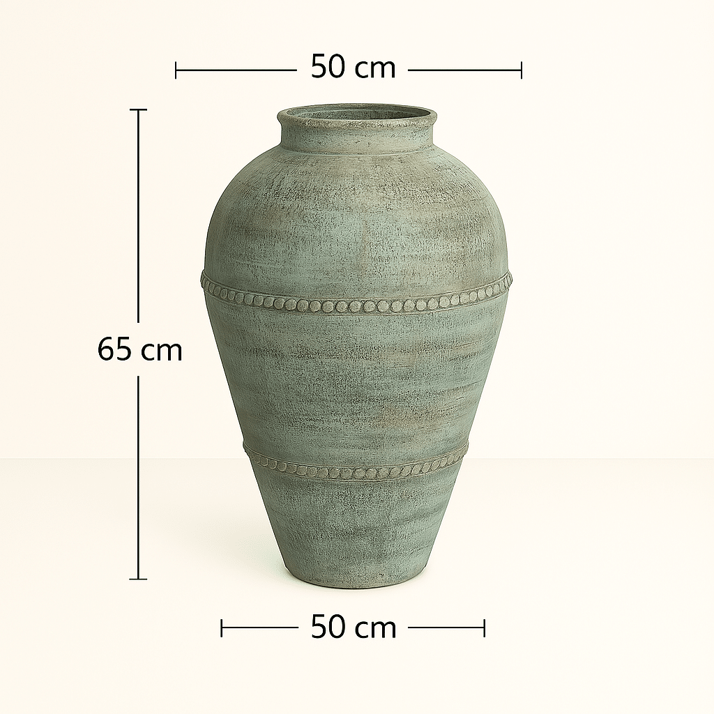 Maßzeichnung der Terracotta Vase Lecce – 65 x 50 x 50 cm, handgefertigt, wetterfest