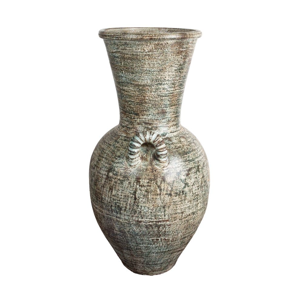 Handgefertigte Terracotta Vase Matera in Grünpatina mit Henkeln – frostfest & UV-beständig