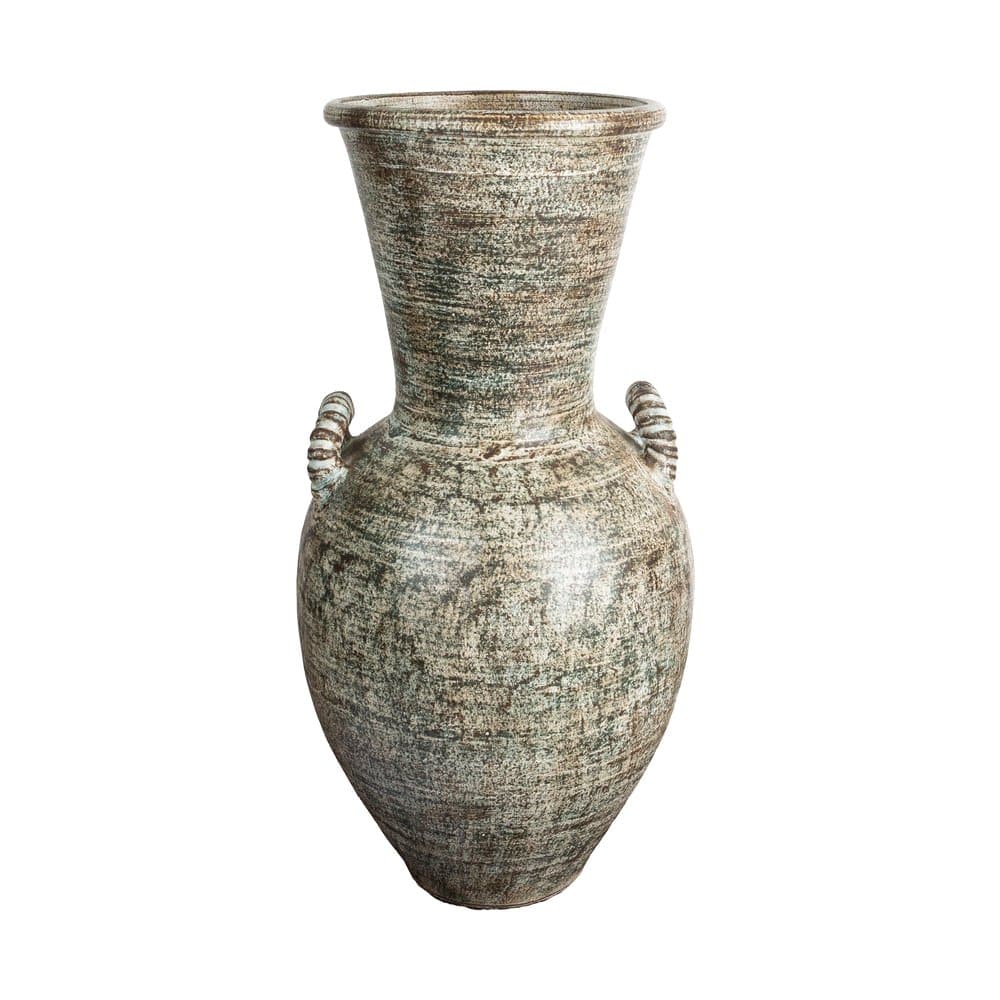 Handgefertigte Terracotta Vase Matera in Grünpatina mit Henkeln – frostfest & UV-beständig