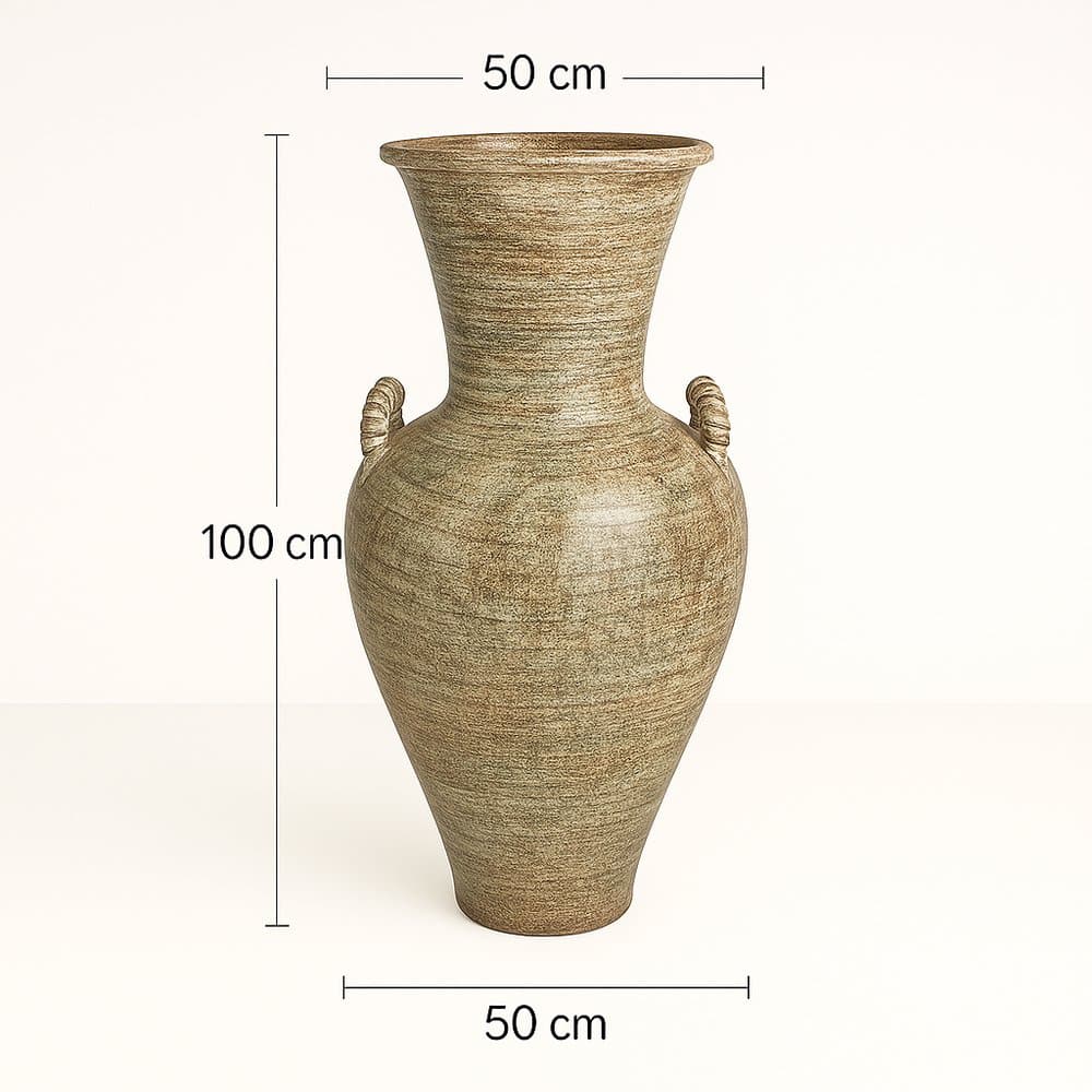 Maßskizze der handgefertigten Terracotta Vase Matera in Grünpatina – 100 x 50 x 50 cm