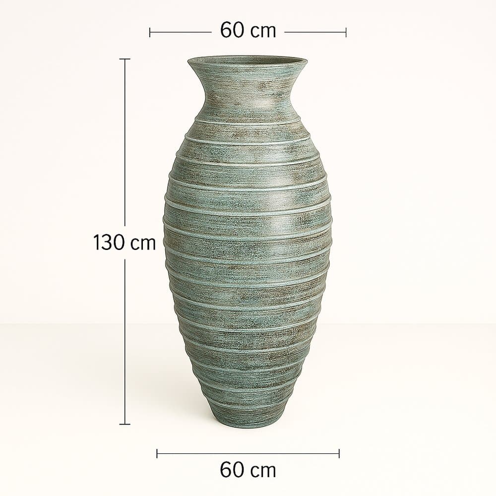 Maßskizze der handgefertigten Terracotta Vase Ravello in Patina Grün (130 x 60 x 60 cm)