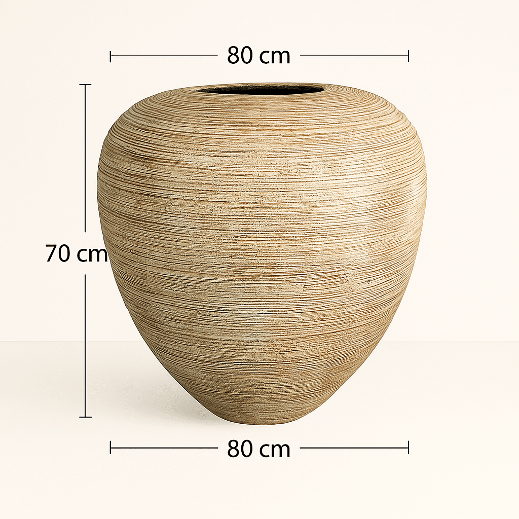 Maßzeichnung der Terracotta Vase „Taranto“ – 70 x 80 x 80 cm, ideal für Außenbereich und Garten.
