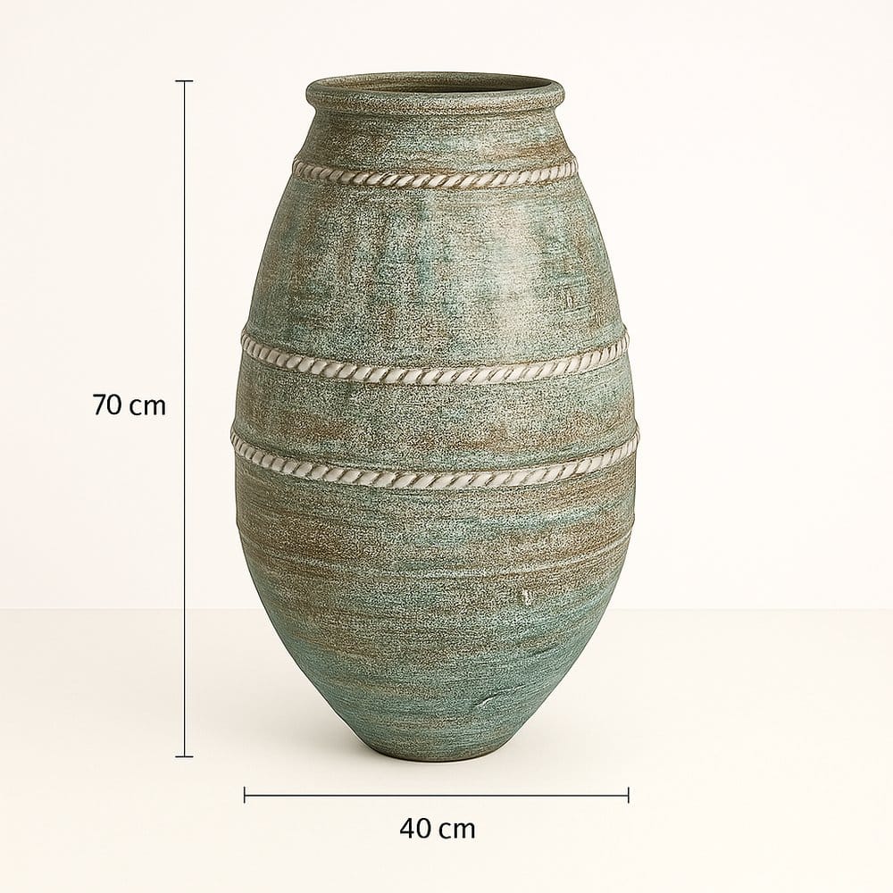 Maßskizze der Terracotta Vase Volterra mit Zierband – 70 x 40 x 40 cm